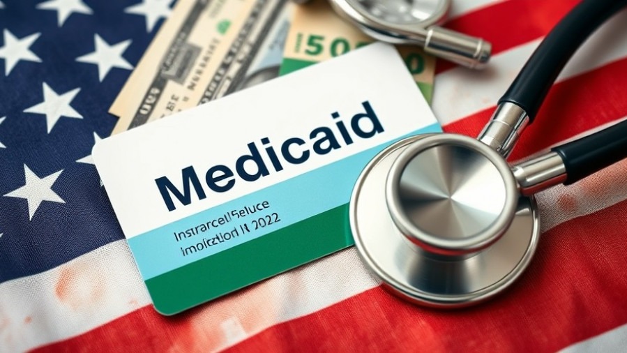 Close-up of a Medicaid insurance card on an American flag, highlighting health and wellness.