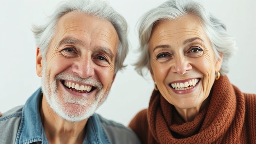 Two senior people showcasing bright smiles with white teeth, highlighting whitening techniques and dental health.