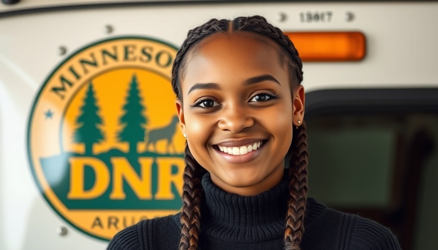Minnesota firefighter Isabella Oscarson smiling beside DNR logo.