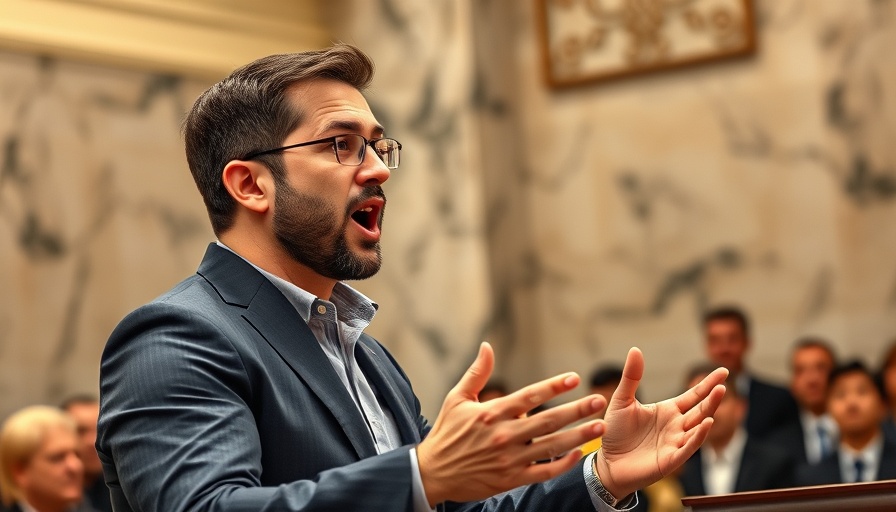 Energetic speaker engaged in a passionate speech at a podium.