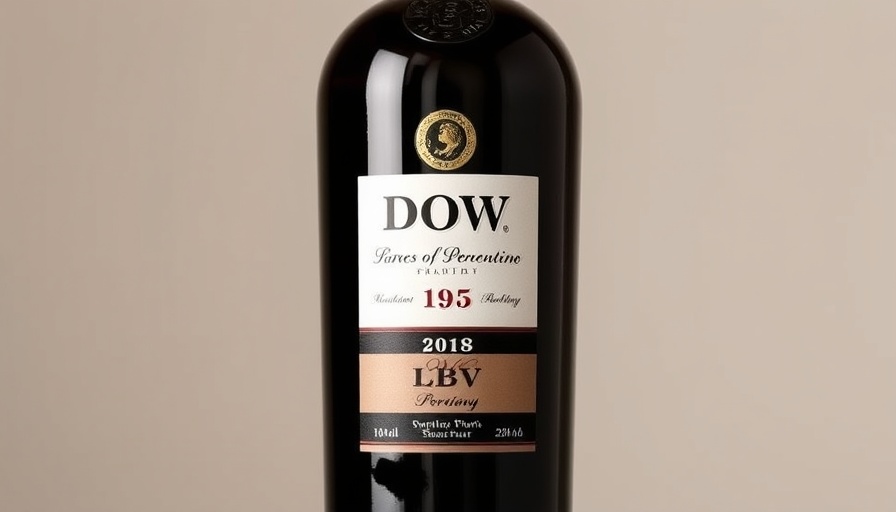 Elegant Dow's 2018 LBV Port bottle upright in studio setting