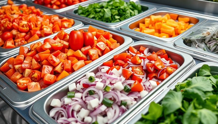 Colorful fresh vegetables in buffet trays, food safety display