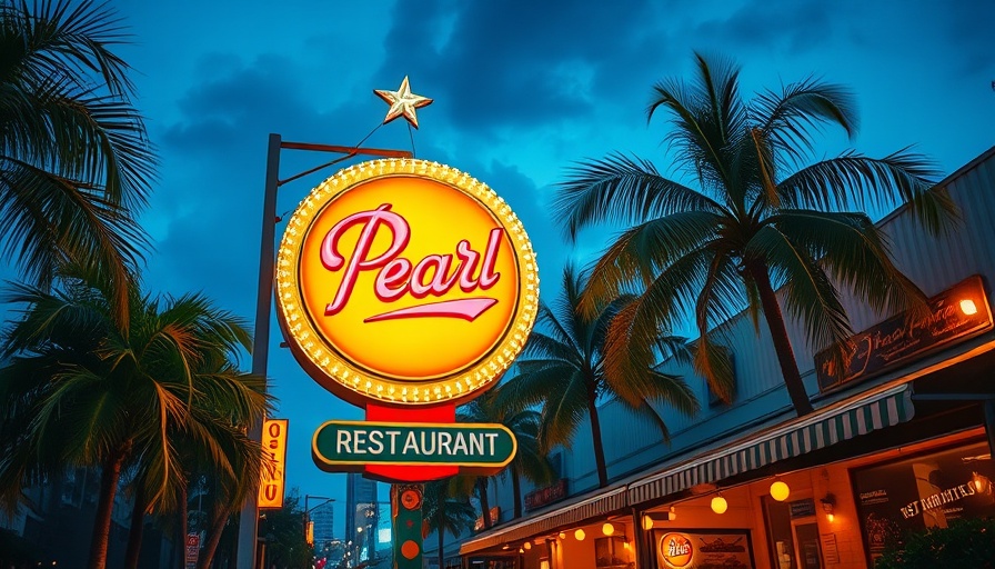 Pearl sign glowing in San Antonio restaurant district.