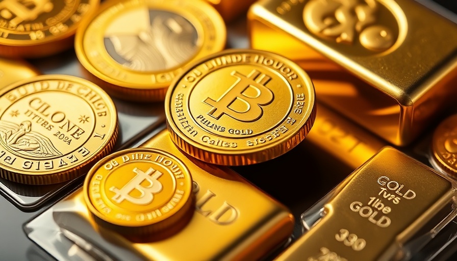 Gold coins, nugget, and bar indicating price hit at $4000.