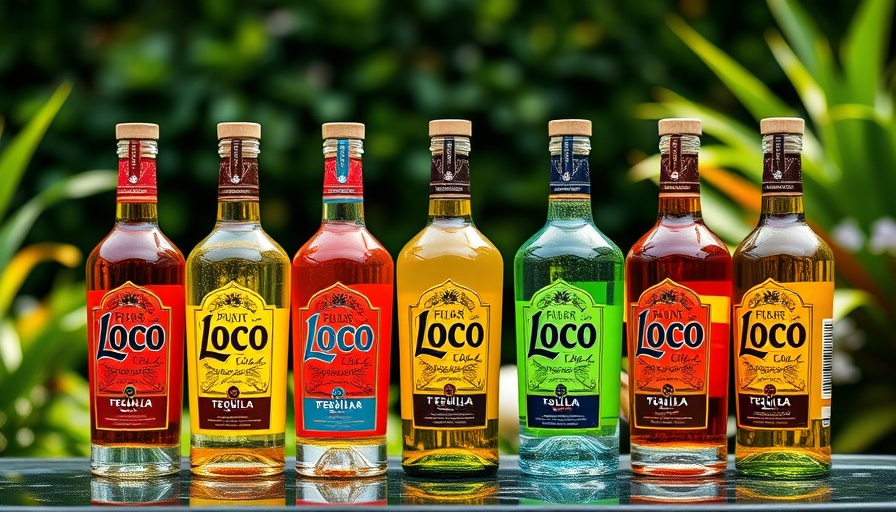 Loco Tequila bottles displayed with garden background in Dallas.