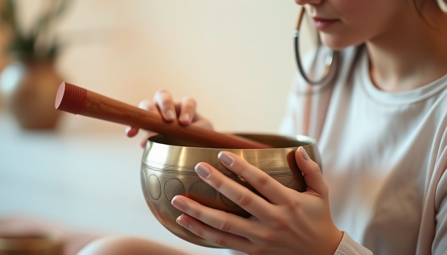 Close-up of a woman playing a singing bowl for sound therapy.