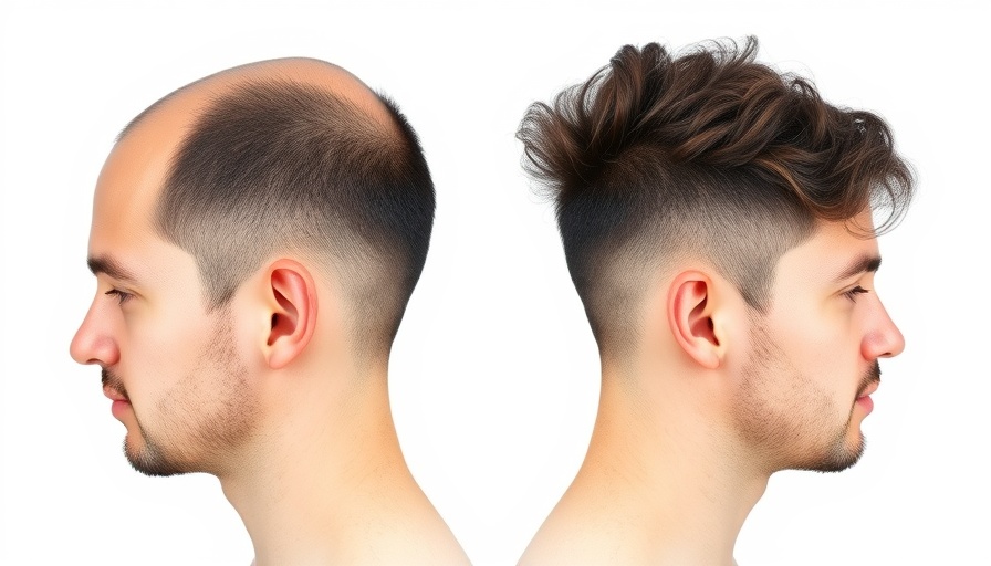Split view of hair transformation, stevia compound boosts hair growth.