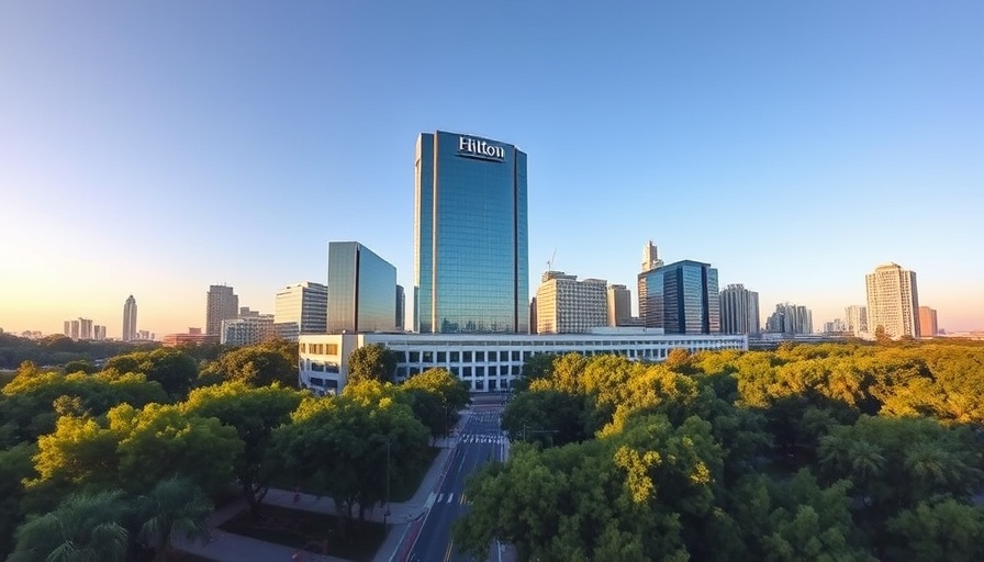 Cityscape view of Hilton Americas Houston, calm and scenic.