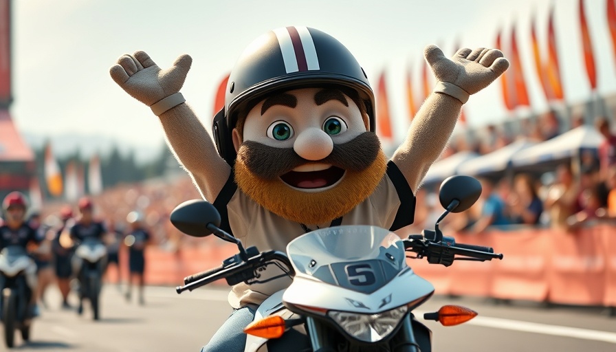 Joyful sports mascot ride, college football scores event, vibrant scene.