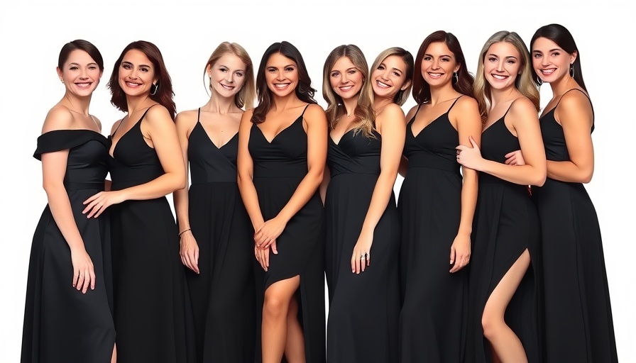 Austin Black & White Ball attendees posing elegantly in black dresses