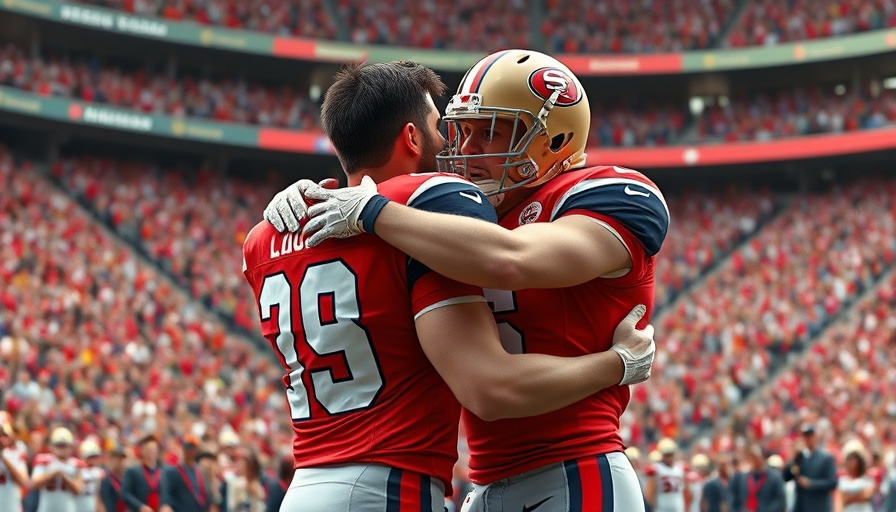 Red River Rivalry football players embracing post-game.