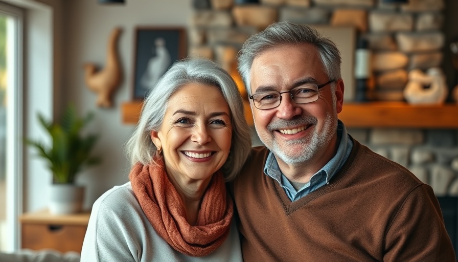 Middle-aged couple embracing Austin lifestyle indoors.