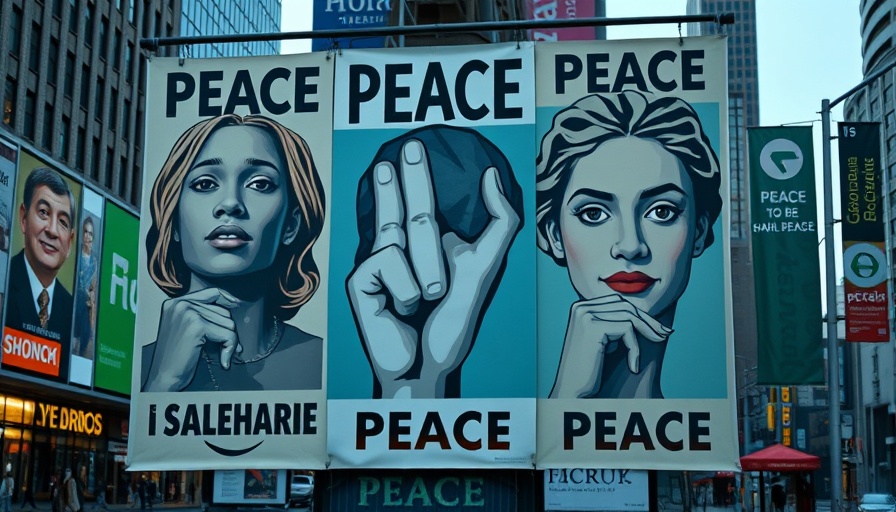 Peace advocacy posters in city, Israel hostages release ceasefire.