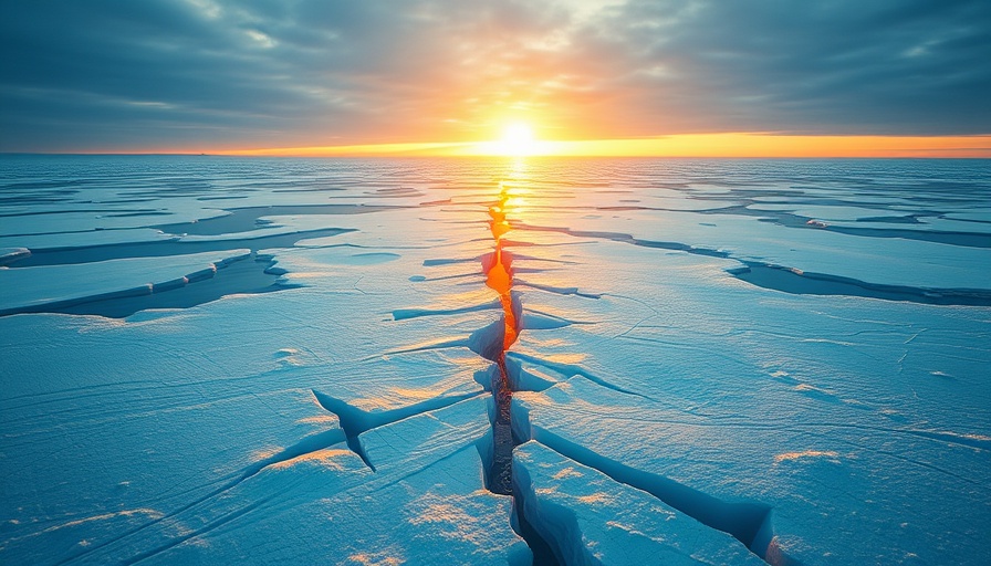 Golden sunrise over a cracked frozen land bridge signifying ancient human migration.