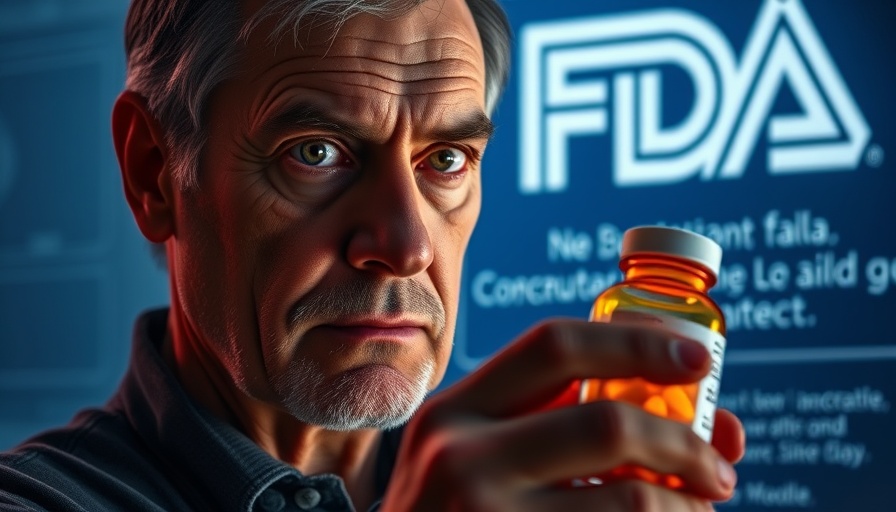 Person holding pill bottle with 'LIES' text, FDA logo in background.