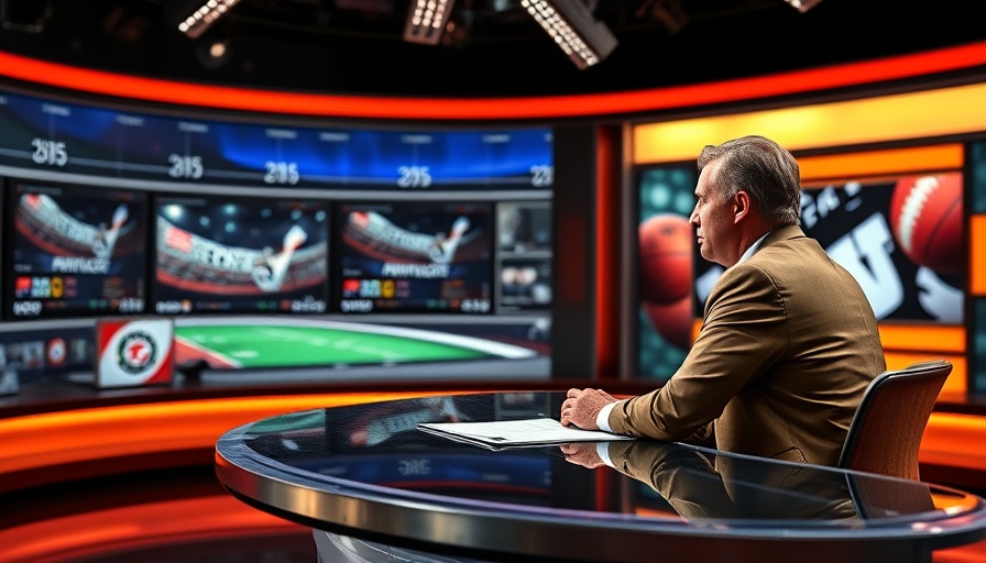 Sports analyst discussing NFL draft rumors on TV, studio setting.