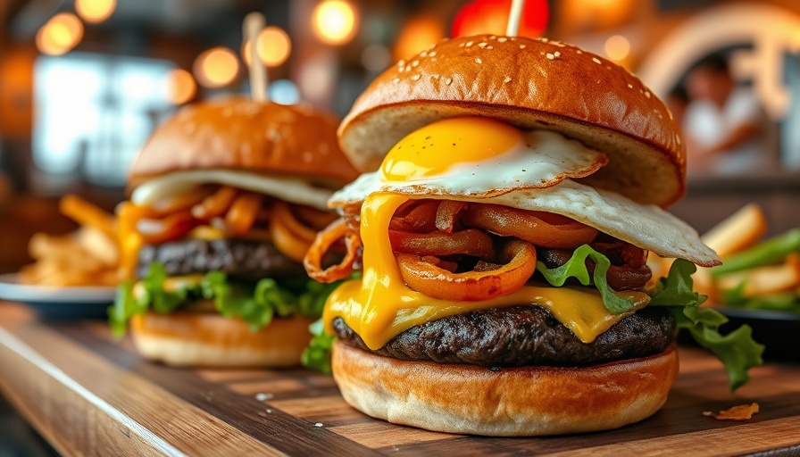 Delicious Hopdoddy Burger Schertz trio with crispy onions.