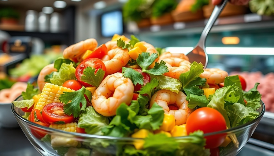 Fresh Latin-inspired bowl with shrimp, corn, lettuce, and tomatoes in San Antonio.