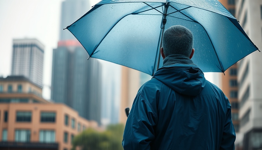Man under blue umbrella facing healthcare cost pressures.