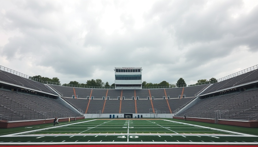 NISD stadium, empty bleachers under overcast sky