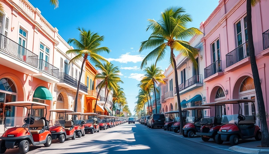 Charming street with vibrant shops and carts in Florida Keys.