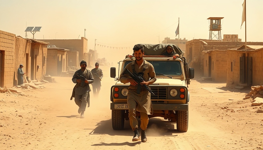 Armed individuals near military vehicle in dusty town; Pakistan Taliban ceasefire context.