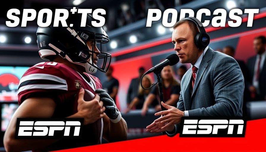 College football scores podcast cover with player and commentator.