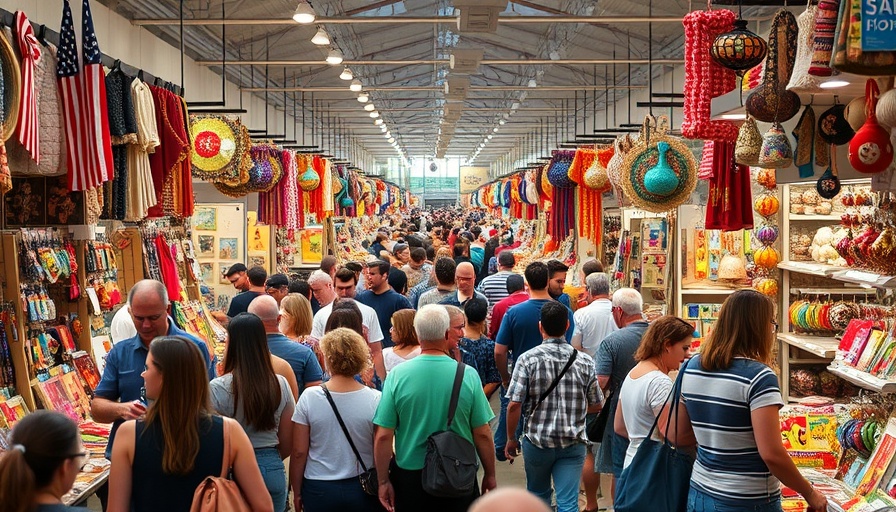 Bustling Blue Genie Art Bazaar with colorful crafts and shoppers.