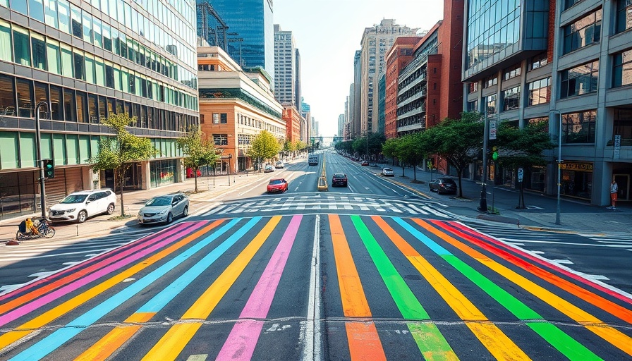 Austin street markings removal, colorful urban crosswalk, city scene.