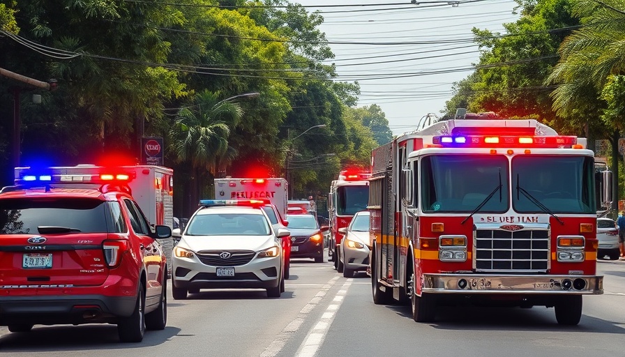 Austin local news scene with emergency vehicles and city street.