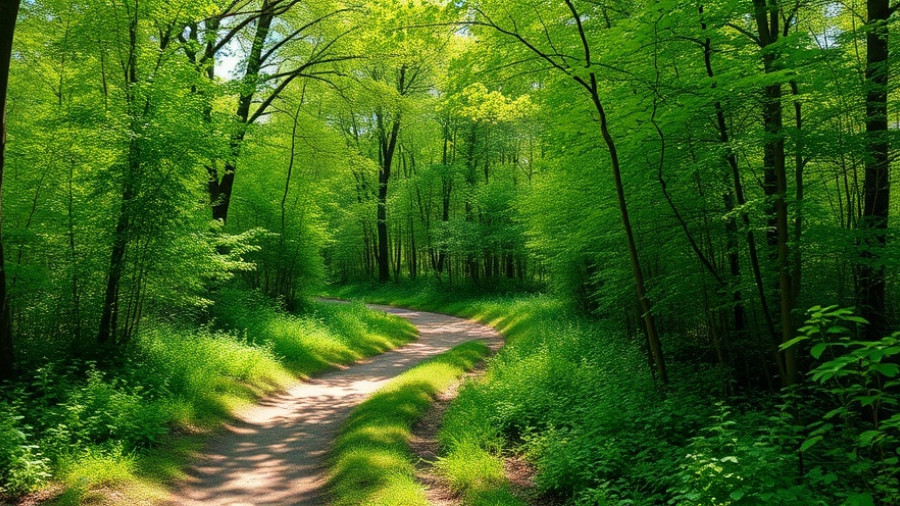 Peaceful path at Great Springs Project San Antonio amid lush greenery.