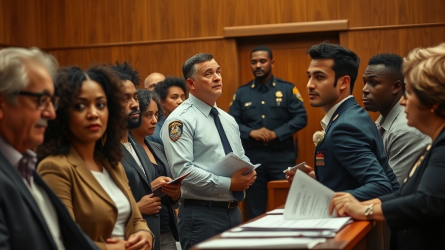 San Antonio police news depicted in courtroom setting with attentive individuals.