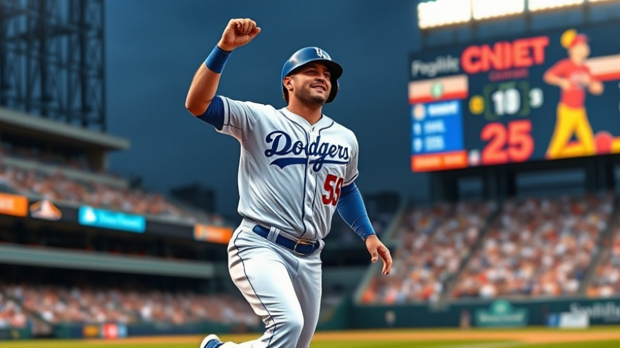 Shohei Ohtani dominates in Dodgers uniform celebrating a home run.