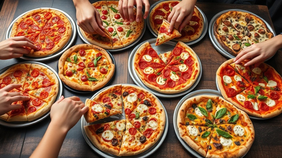 Delicious selection of Austin pizza on metal trays.