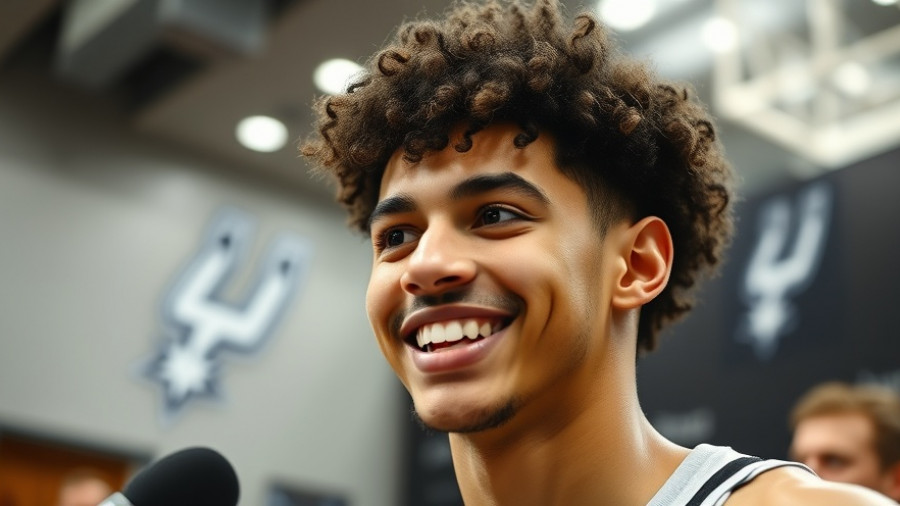 Jeremy Sochan Spurs player smiling at a press conference.