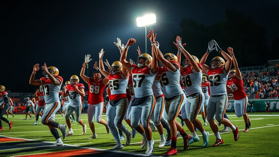 NFL news: Football players celebrating a touchdown under bright lights.