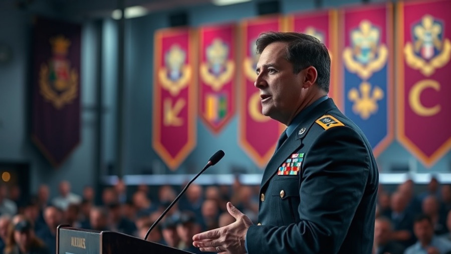 Charismatic speaker in military uniform at podium, U.S. Military History event.