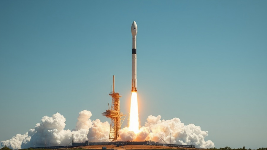 SpaceX Falcon 9 rocket launch against blue sky.