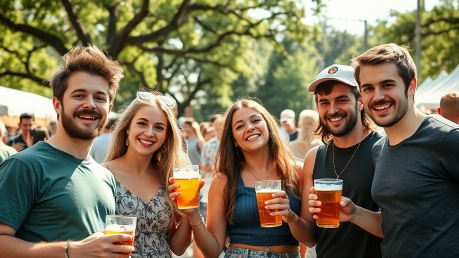 Friends enjoying the San Antonio Beer Festival in a sunny park.