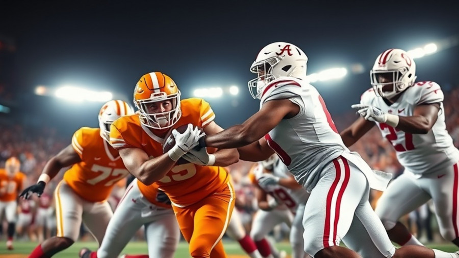 Tennessee Volunteers vs. Alabama Crimson Tide intense football tackle scene
