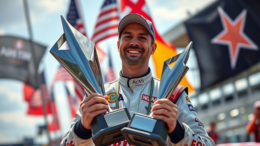 Driver celebrates holding trophy at 2025 F1 race highlights Austin.