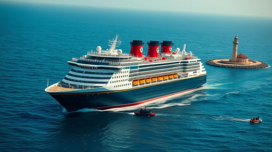 Disney cruise ship in open waters highlighting safety precautions.