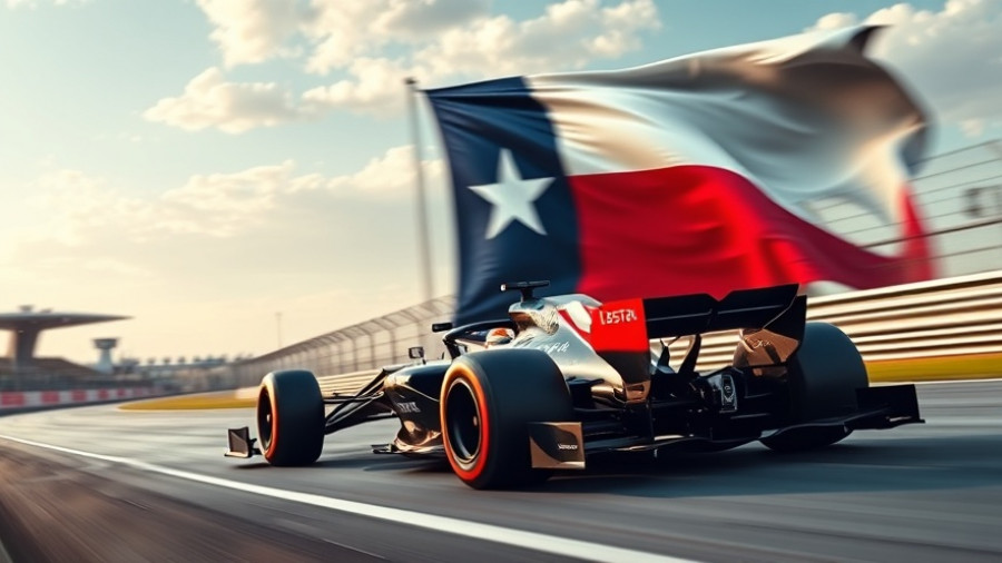 U.S. Grand Prix at COTA: F1 car with Texas flag backdrop.