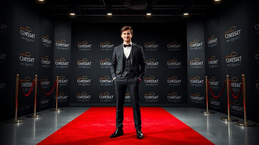 Young man at Austin lifestyle event on red carpet.