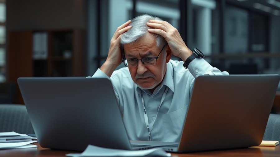 Worried man at desk considering mental health support in Medicare and Medicaid.