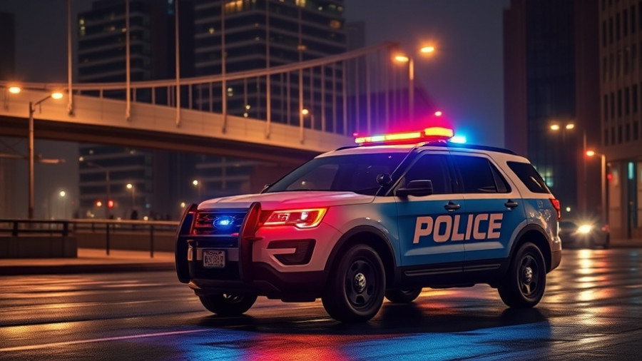 Austin crime news: Police SUV with flashing lights at night.