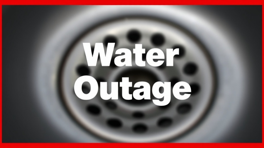 Text overlay 'Water Outage' over sink drain, Georgetown water outage.
