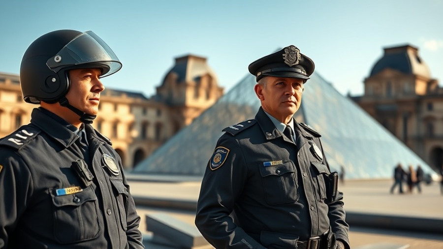 Louvre museum security with officers in front of pyramid.