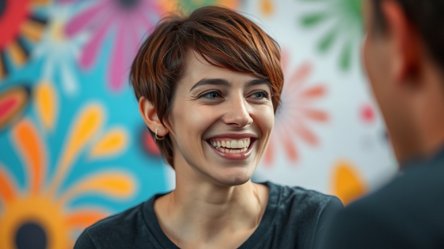 Cheerful adult discussing the importance of adult play in a studio setting.