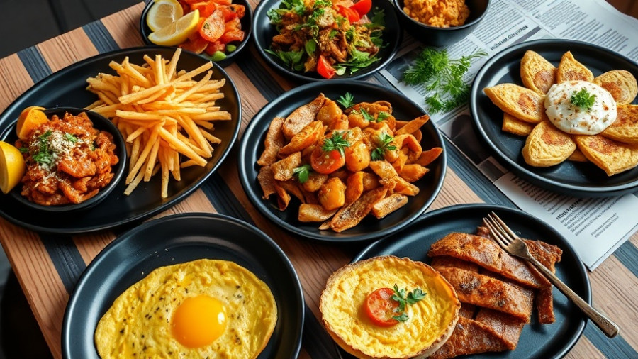 San Antonio dining spread with colorful dishes on rustic table.